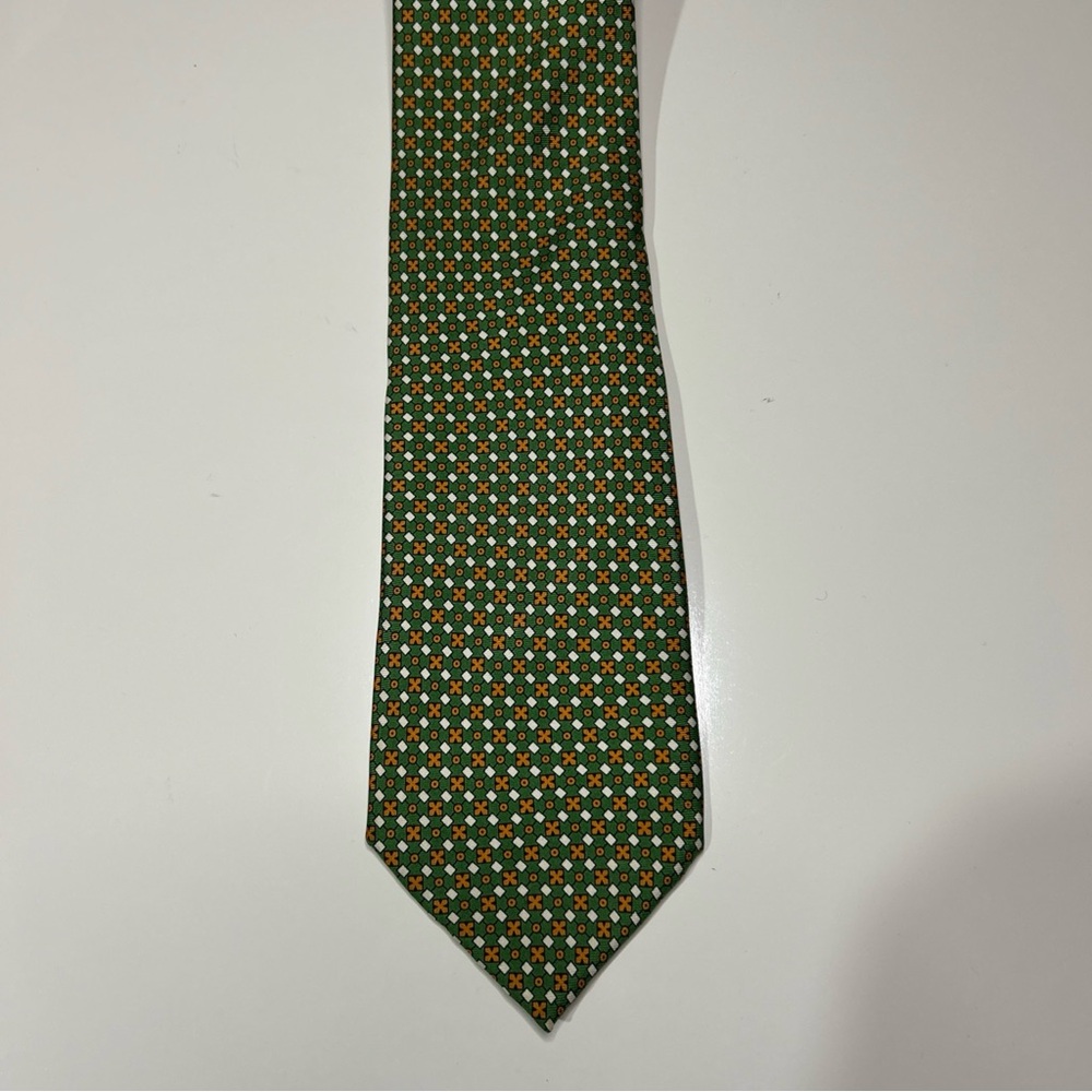 Gherardini Firenze Tie 100% Silk Men’s Green White Orange Small Geometric Italy